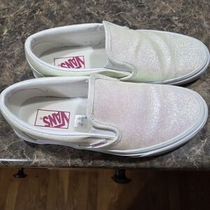 Vans Slip-On Glitter Iridescent White Pink Sneakers